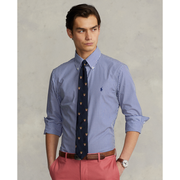 Royal/White Slim Fit Striped Poplin Shirt Polo Ralph Lauren 1