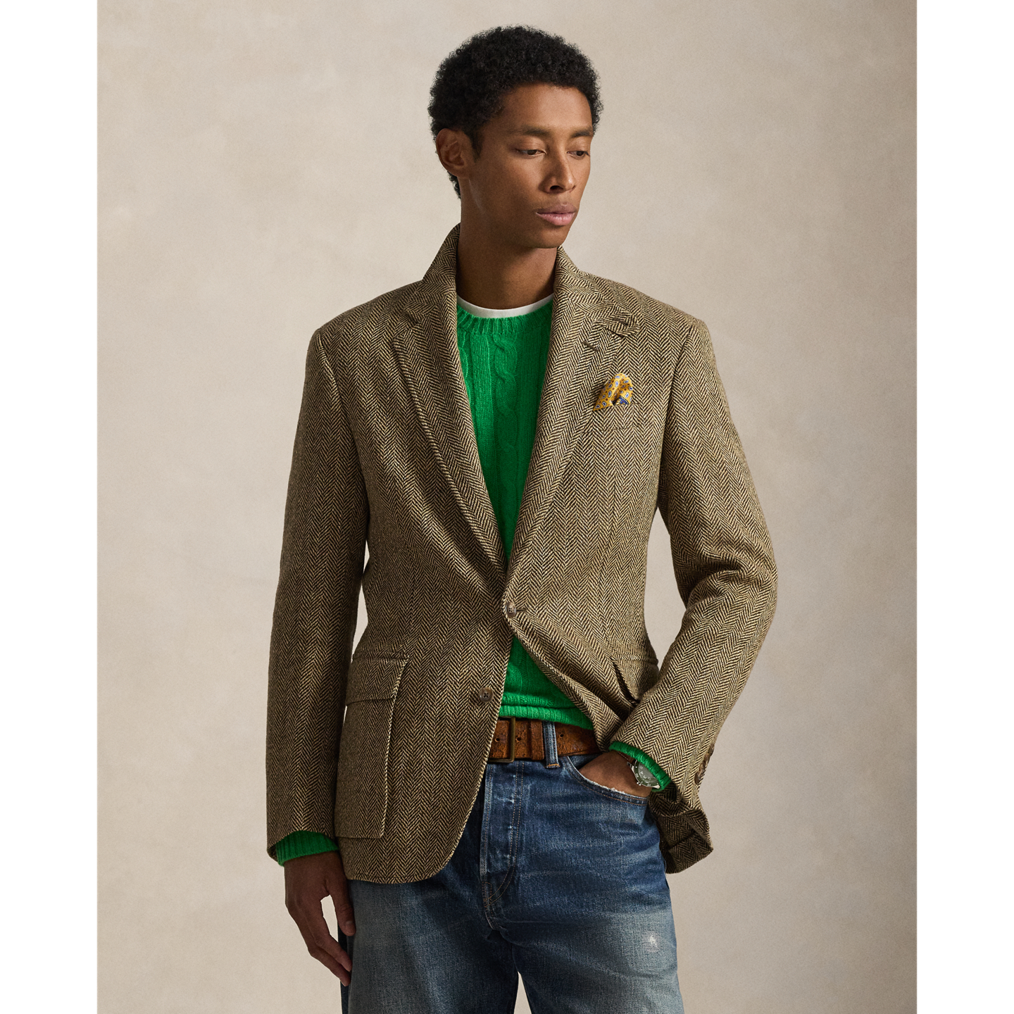 Мужская куртка Polo Ralph Lauren The RL67 Linen-Blend Herringbone, цвет: Кремовый / Коричневый — фото 5