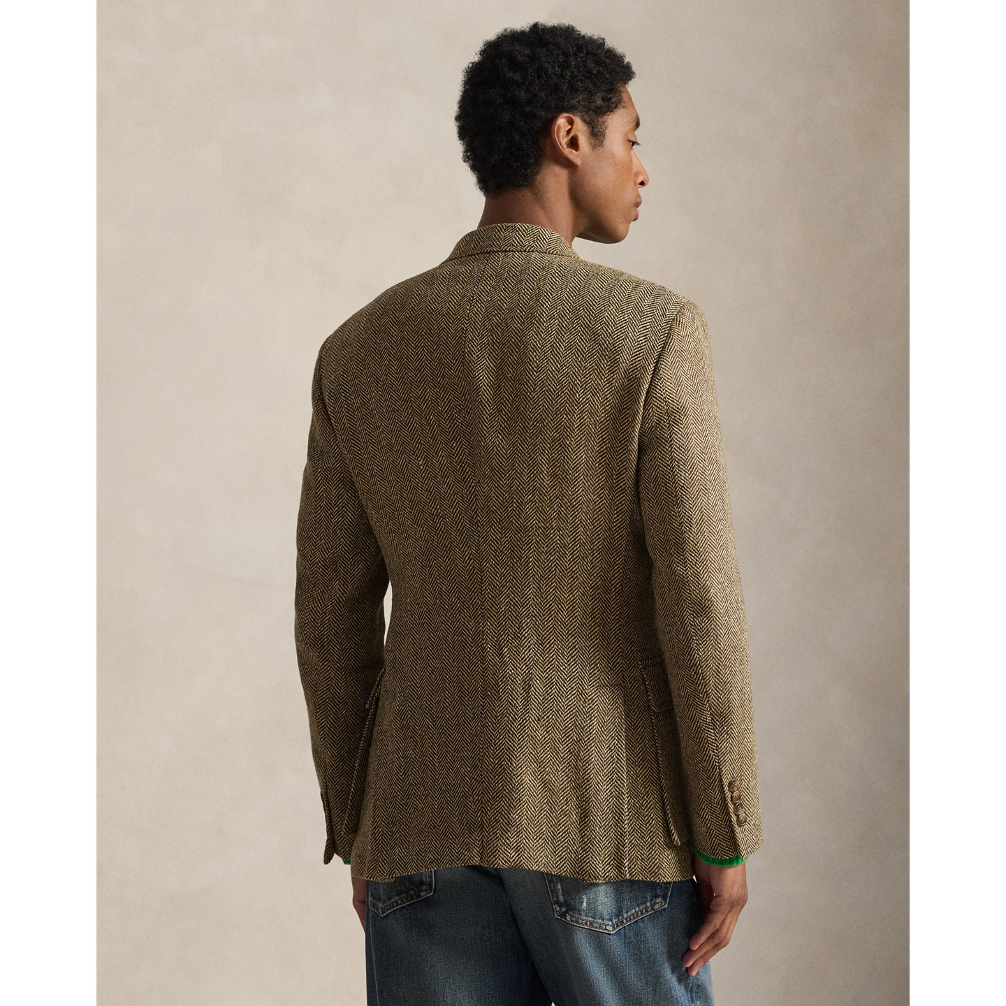 Мужская куртка Polo Ralph Lauren The RL67 Linen-Blend Herringbone, цвет: Кремовый / Коричневый — фото 2