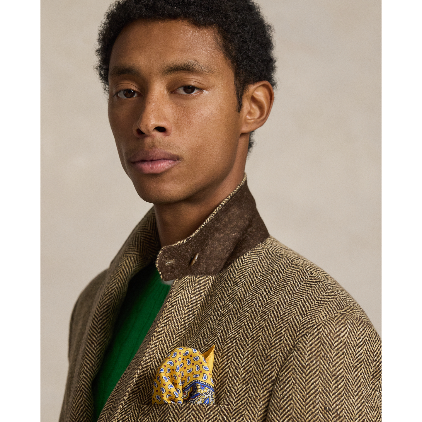 Мужская куртка Polo Ralph Lauren The RL67 Linen-Blend Herringbone, цвет: Кремовый / Коричневый — фото 3