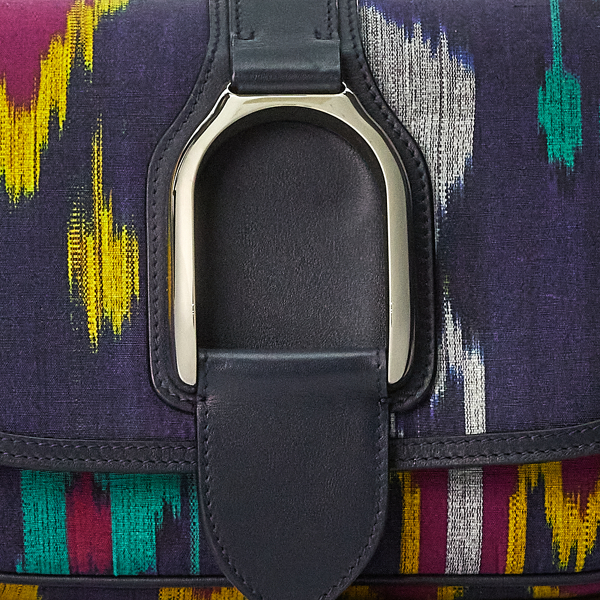 Navy Multi Silk Ikat-Print Welington Shoulder Bag Ralph Lauren Collection 6