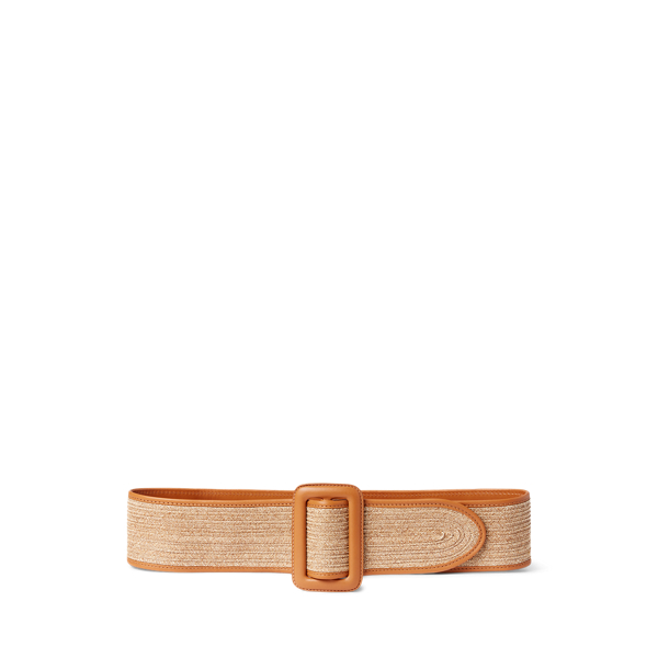 Trench-Buckle Straw &amp; Leather Belt Ralph Lauren Collection 1