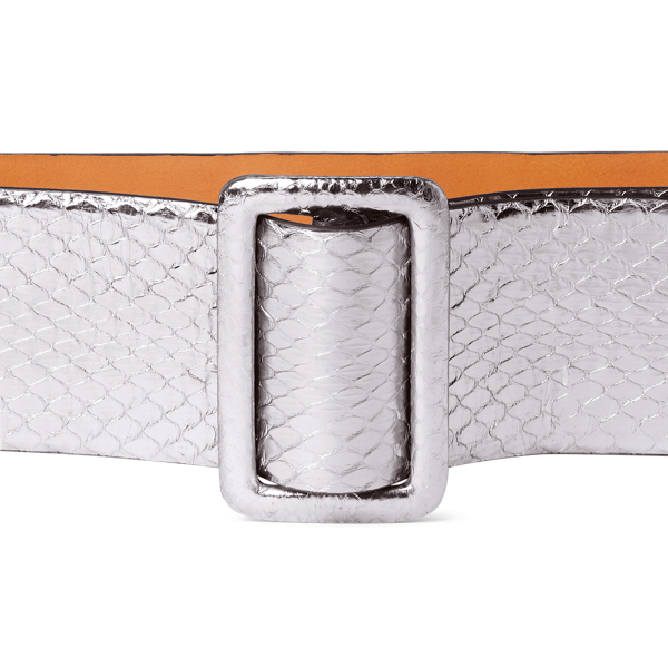 Silver Trench-Buckle Metallic Snakeskin Belt Ralph Lauren Collection 2