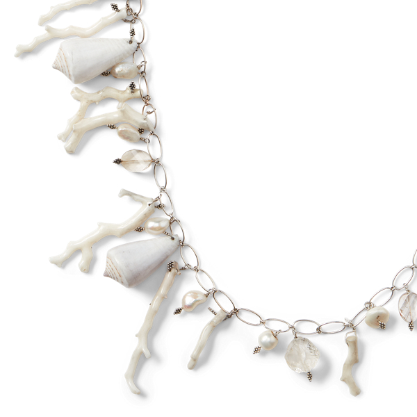Silver/Natural Shell &amp; Beads Necklace Ralph Lauren Collection 2