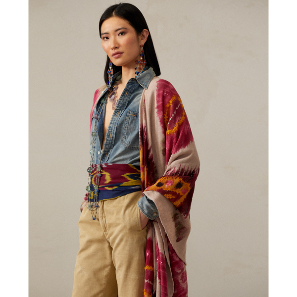 Pull Ruana d&eacute;cor&eacute; Ralph Lauren Collection en Rose multi 4