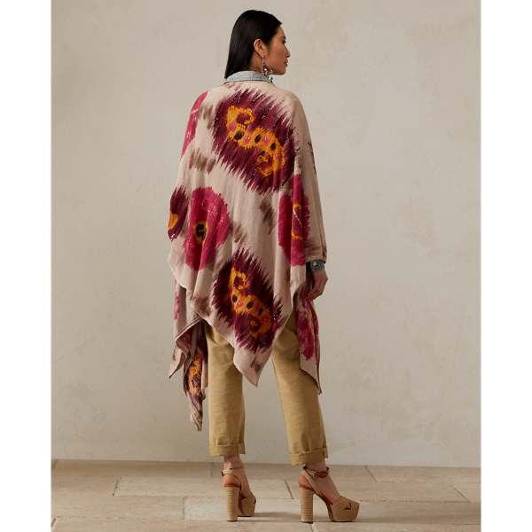 Pull Ruana d&eacute;cor&eacute; Ralph Lauren Collection en Rose multi 5