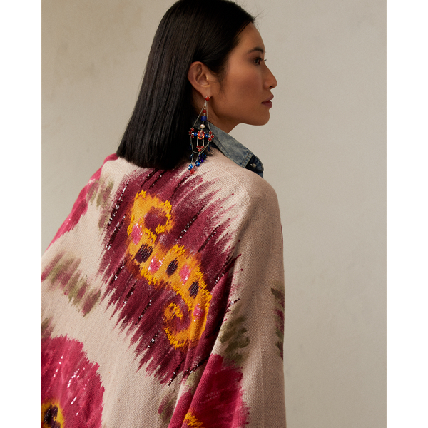 Pull Ruana d&eacute;cor&eacute; Ralph Lauren Collection en Rose multi 6