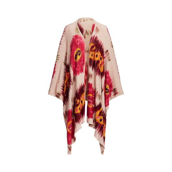 Pull Ruana d&eacute;cor&eacute; Ralph Lauren Collection en Rose multi 2