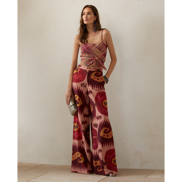 Elaine Ikat-Print Silk Trouser