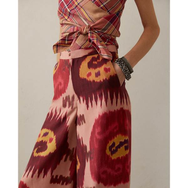 Pink Multi Elaine Ikat-Print Silk Trouser Ralph Lauren Collection 6