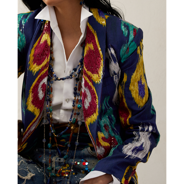 Navy Multi Myles Embellished Ikat-Print Jacket Ralph Lauren Collection 7