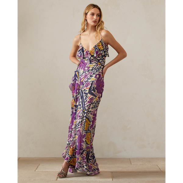 Purple Multi Maynard Ikat-Print Evening Dress Ralph Lauren Collection 4