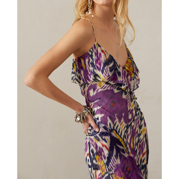 Purple Multi Maynard Ikat-Print Evening Dress Ralph Lauren Collection 6