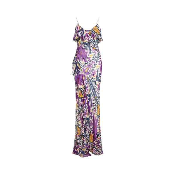 Purple Multi Maynard Ikat-Print Evening Dress Ralph Lauren Collection 2