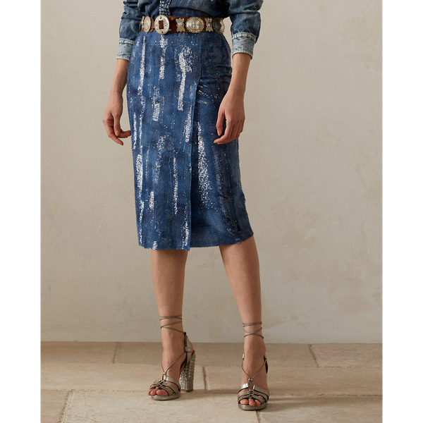 Edna versierde tule kokerrok Ralph Lauren Collection in Indigo 4