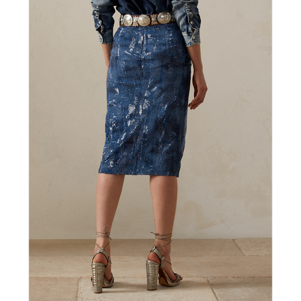 Edna versierde tule kokerrok Ralph Lauren Collection in Indigo 5