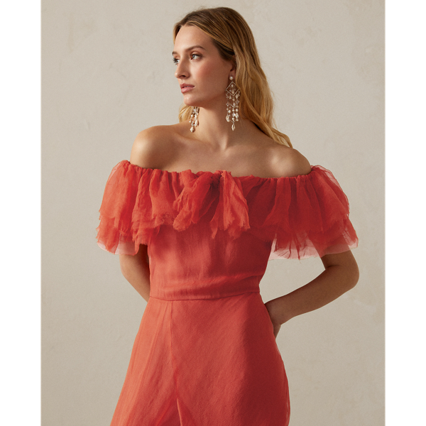 Pastel Orange Sanjar Off-the-Shoulder Evening Dress Ralph Lauren Collection 4