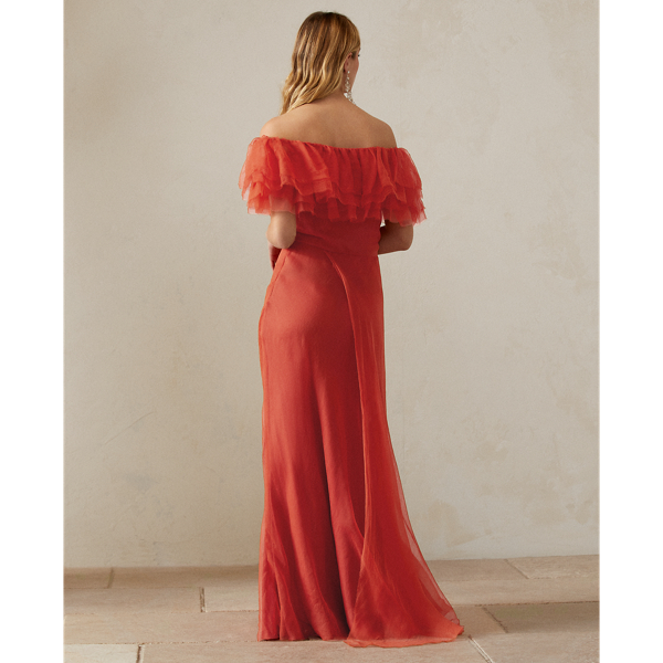 Pastel Orange Sanjar Off-the-Shoulder Evening Dress Ralph Lauren Collection 5