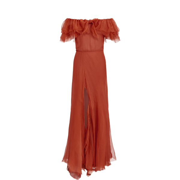 Pastel Orange Sanjar Off-the-Shoulder Evening Dress Ralph Lauren Collection 2