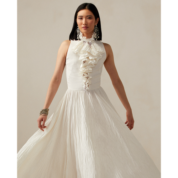 Leinen-Cocktailkleid McCabe mit Falten Ralph Lauren Collection in Wei&szlig;grau 4