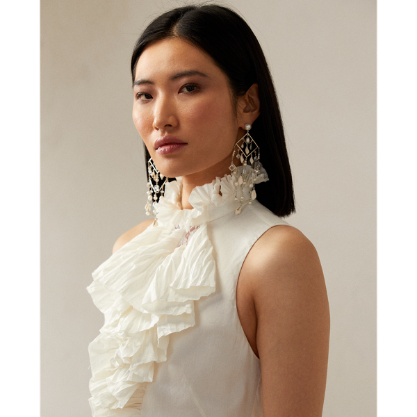 Leinen-Cocktailkleid McCabe mit Falten Ralph Lauren Collection in Wei&szlig;grau 6