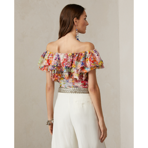 Multi Desarae Linen-Silk Gauze Blouse Ralph Lauren Collection 5