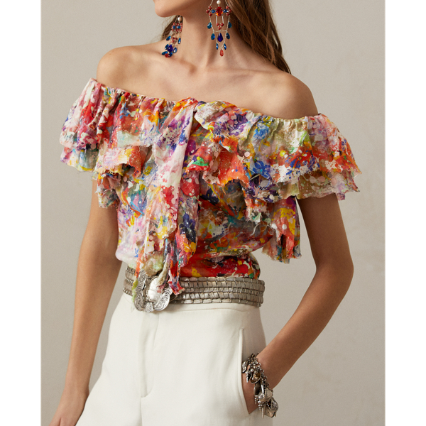 Multi Desarae Linen-Silk Gauze Blouse Ralph Lauren Collection 6