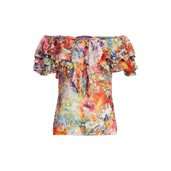 Multi Desarae Linen-Silk Gauze Blouse Ralph Lauren Collection 2