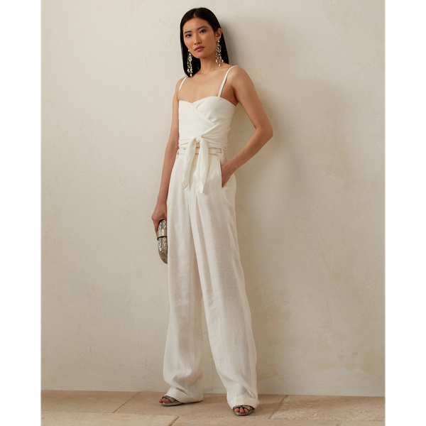 &Auml;rmellose Bluse Coleta mit Leinen Ralph Lauren Collection in Wei&szlig;grau 4