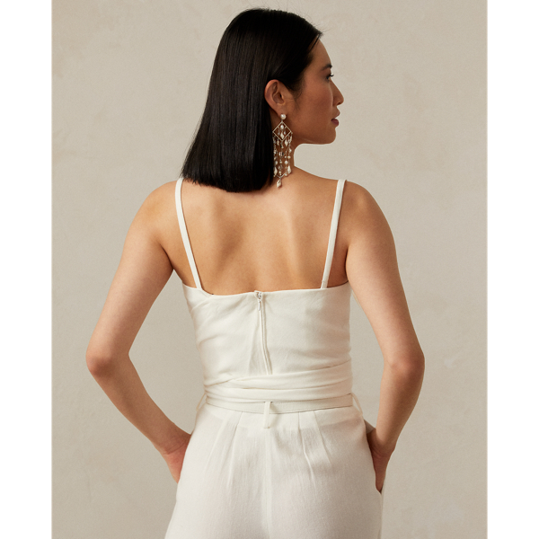 &Auml;rmellose Bluse Coleta mit Leinen Ralph Lauren Collection in Wei&szlig;grau 5