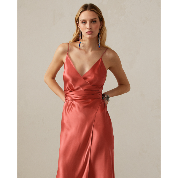 Robe de cocktail Novah en satin Ralph Lauren Collection en Orange vermillon 4