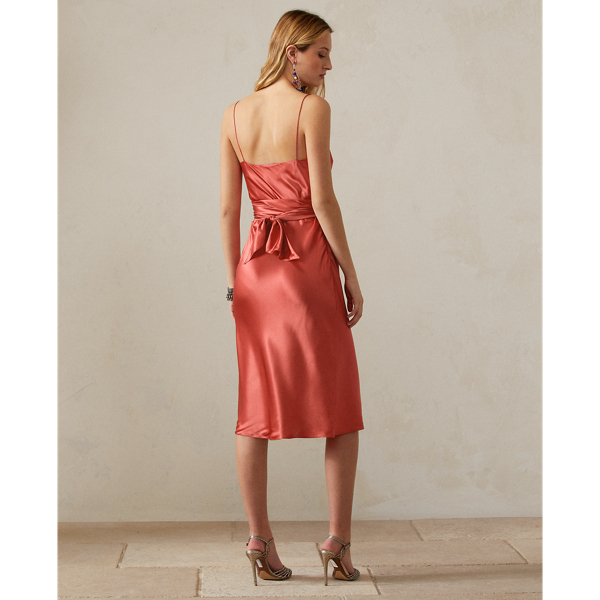 Robe de cocktail Novah en satin Ralph Lauren Collection en Orange vermillon 5