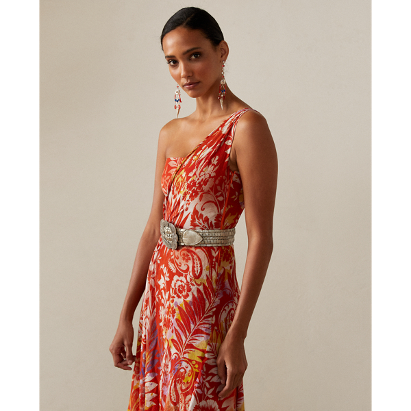 Einschultriges Cocktailkleid O'Keefe Ralph Lauren Collection in Rot/Orange gebl&uuml;mt multi 4