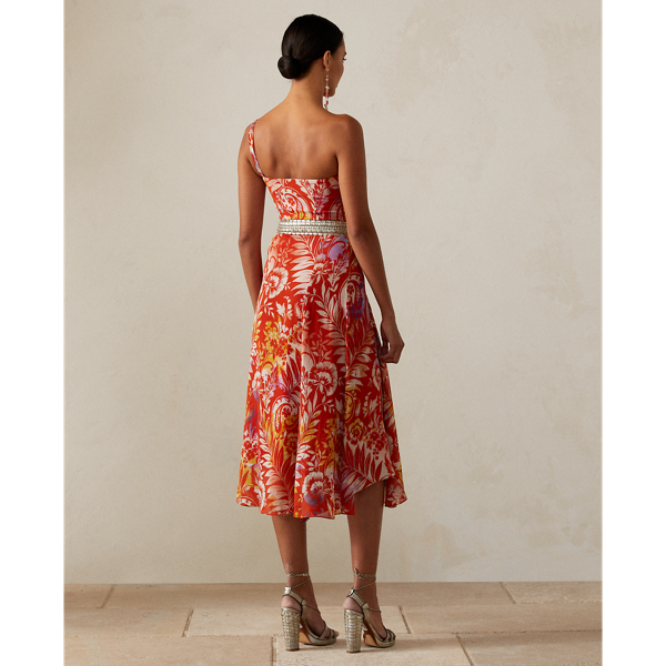 Einschultriges Cocktailkleid O'Keefe Ralph Lauren Collection in Rot/Orange gebl&uuml;mt multi 5