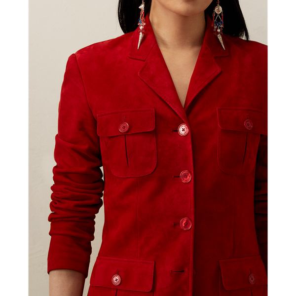 Poppy Red Keirnan Lamb-Suede Blazer Ralph Lauren Collection 5