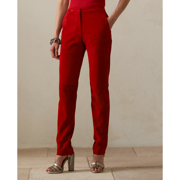 Lammwildlederhose Simone Ralph Lauren Collection in Mohnrot 4