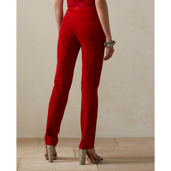 Lammwildlederhose Simone Ralph Lauren Collection in Mohnrot 5