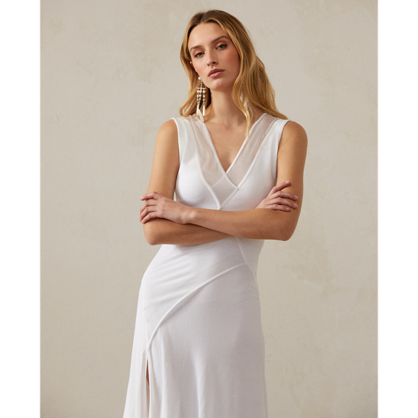 &Auml;rmelloses V-Ausschnitt-Pulloverkleid Ralph Lauren Collection in Wei&szlig;grau 4