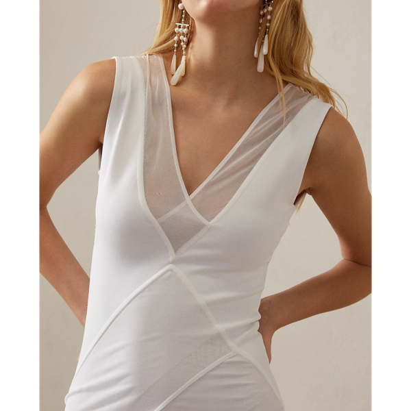 &Auml;rmelloses V-Ausschnitt-Pulloverkleid Ralph Lauren Collection in Wei&szlig;grau 6