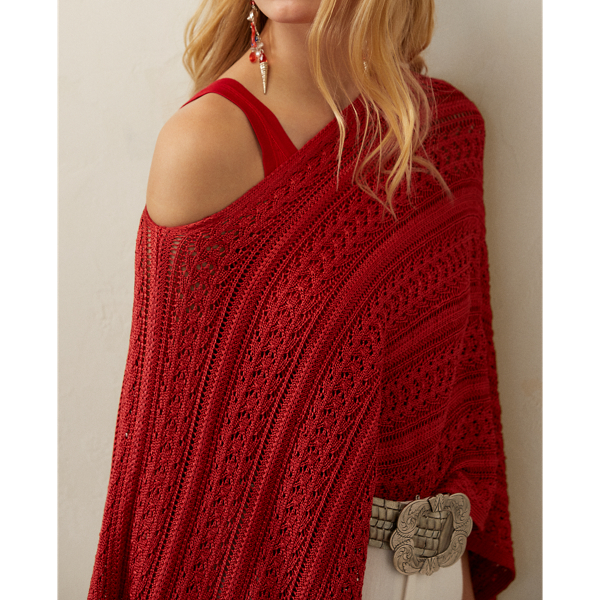 Poncho-Pullover aus Seide mit Lochmuster Ralph Lauren Collection in Mohnrot 6