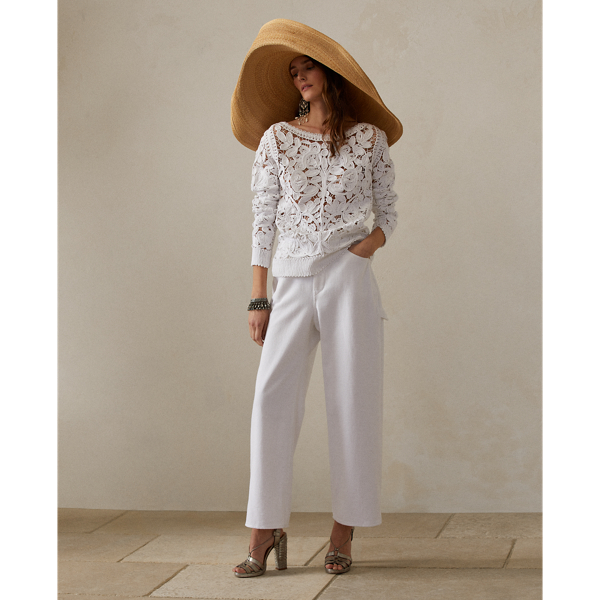 White Floral Crochet Cotton Jumper Ralph Lauren Collection 4