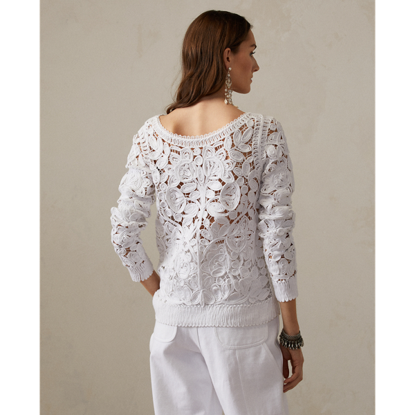 White Floral Crochet Cotton Jumper Ralph Lauren Collection 5