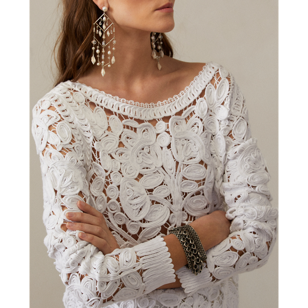 White Floral Crochet Cotton Jumper Ralph Lauren Collection 6