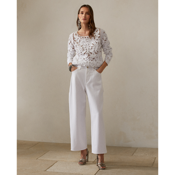 White Floral Crochet Cotton Jumper Ralph Lauren Collection 7
