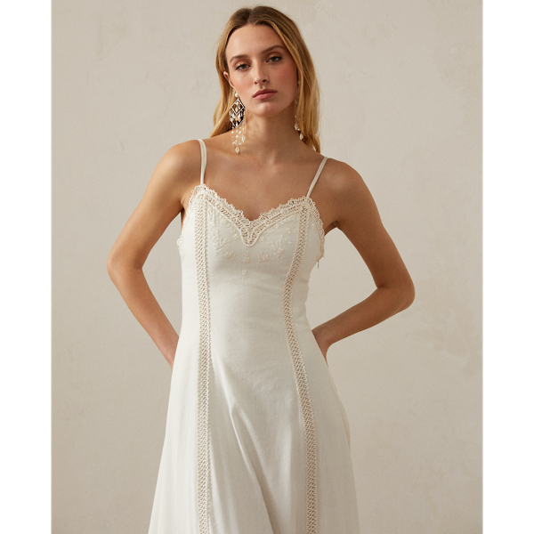 Robe Xaviera &agrave; manches longues voile de lin Ralph Lauren Collection en Blanc cass&eacute; 4