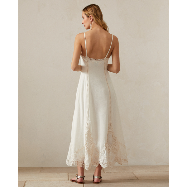 Robe Xaviera &agrave; manches longues voile de lin Ralph Lauren Collection en Blanc cass&eacute; 5