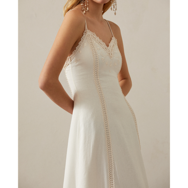 Robe Xaviera &agrave; manches longues voile de lin Ralph Lauren Collection en Blanc cass&eacute; 6