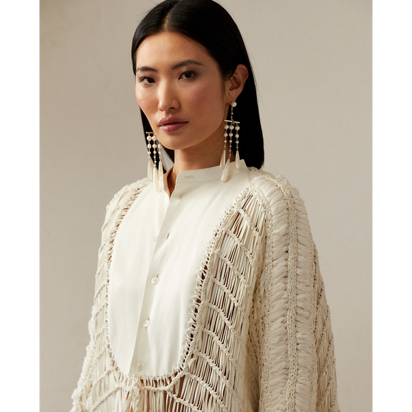 White Aliya Macram&eacute; Nappa Leather Shirt Ralph Lauren Collection 6