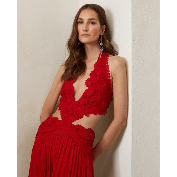 Robe de soir&eacute;e Wynter dos nu en tulle Ralph Lauren Collection en Rouge coquelicot 4
