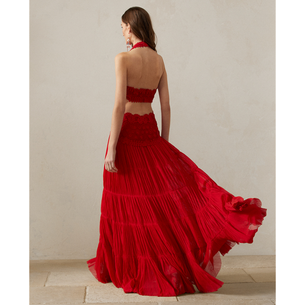Robe de soir&eacute;e Wynter dos nu en tulle Ralph Lauren Collection en Rouge coquelicot 5